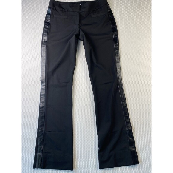 Cache Tuxedo Leather Stripe Mid Rise Pants Size 0 Black Y2K Bootcut Flare VTG - Picture 1 of 14